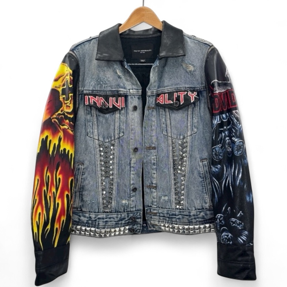 Cult of Individuality Type IV Denim Jacket Maiden Biker Studded Distressed L - Picture 1 of 10